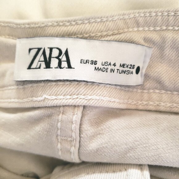 Zara Marine Straight Jeans Cream High Rise Wide Leg Raw Hem Minimalist Pants 4 - Picture 3 of 3